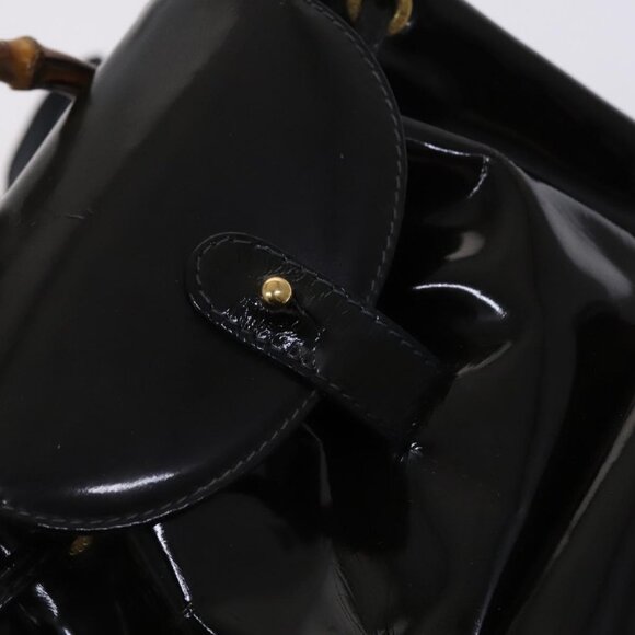 GUCCI Bamboo Backpack Enamel Black Gold Auth bs23155 - Picture 10 of 15